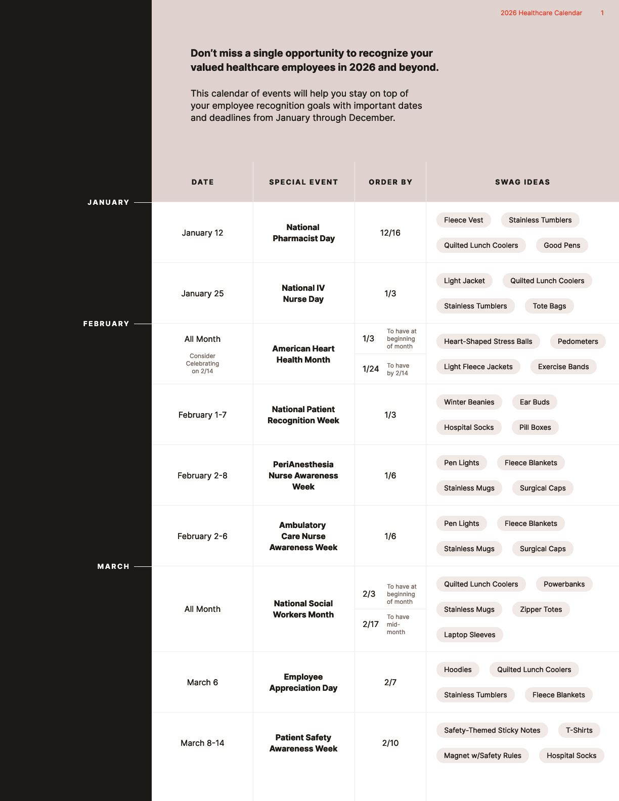 2026 Healthcare Calendar
